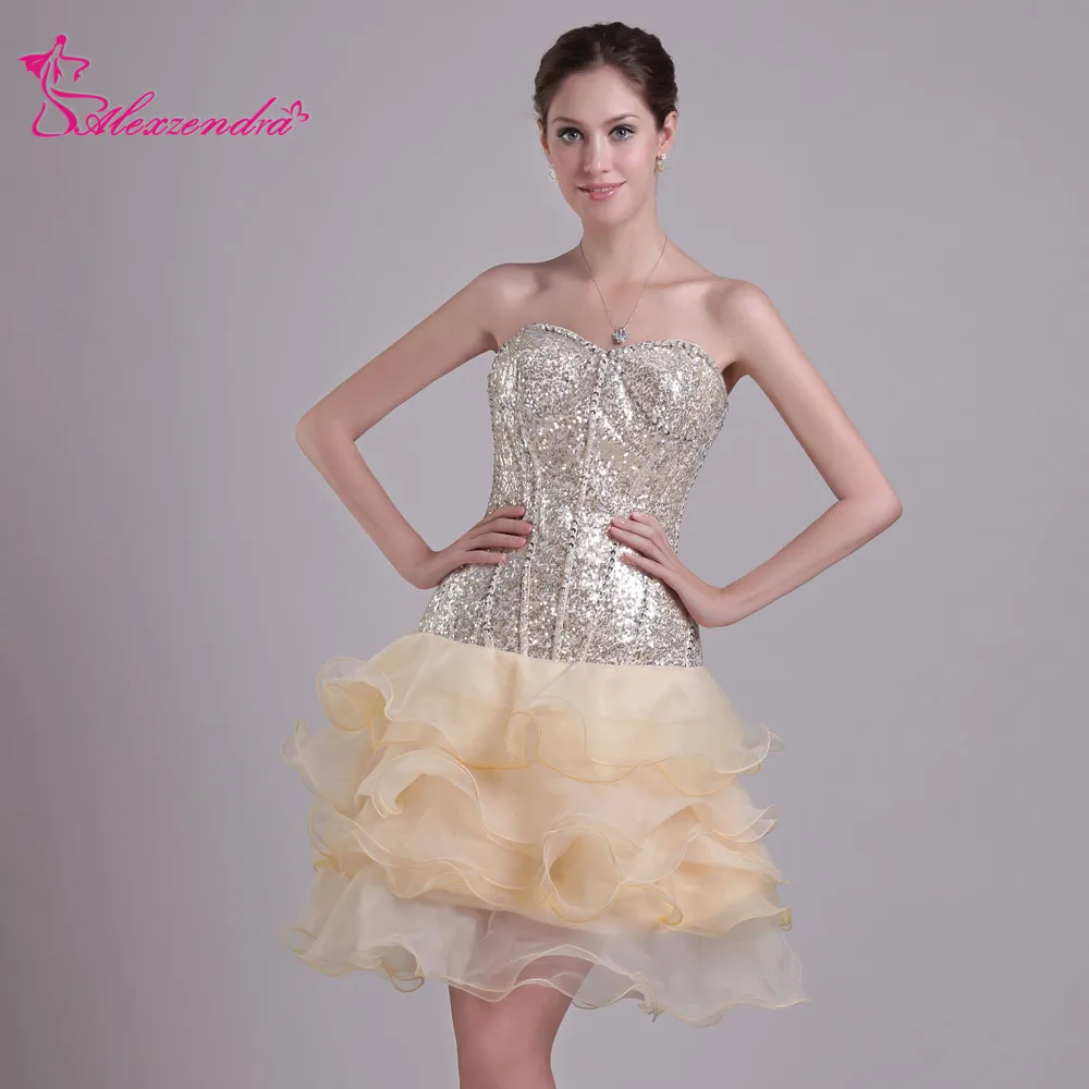 

Alexzendra цвет шампанского милые бусины оборками простые мини линии Выпускные платья простые Специальные вечерние платья