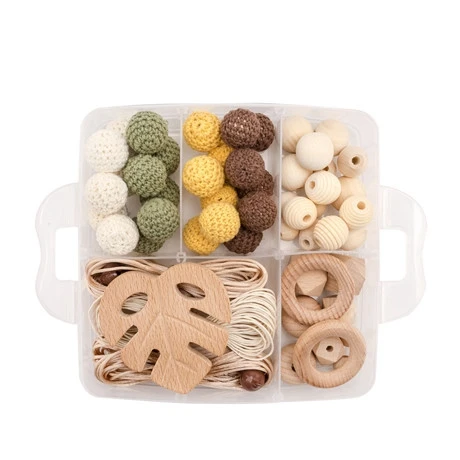 Brown set 1 коробка Силиконовые Прорезыватели из бука лист деревянные бусины для детей Аксессуары-погремушки набор украшений "сделай сам" крючком бусины ручной работы детские игрушки набор - Цвет: Brown set