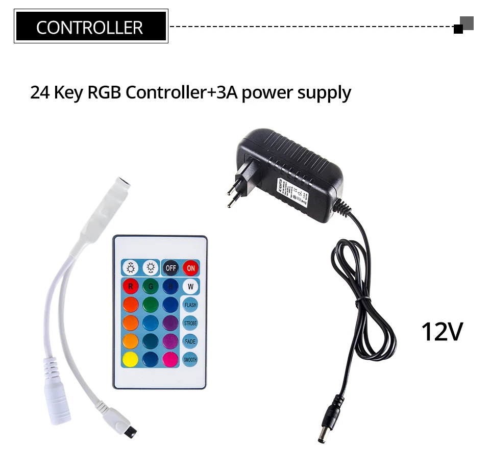 5050 светодиодный RGB полосы светильник 5 м 60 светодиодный s/M аквариум освещения Декор в виде светодиодный лента с 24-мя клавишами пульт дистанционного управления 12V 3A Питание
