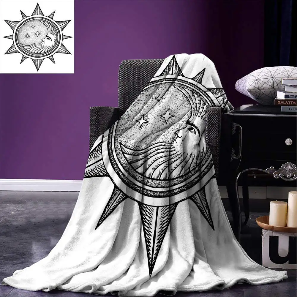 Оккультное одеяло Луна внутри солнца со звездами Алхимия подпольное