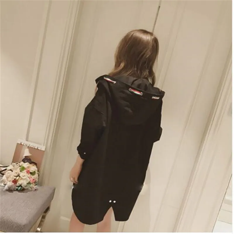 Женский Тренч Свободное пальто Осень зима длинный ветровка с капюшоном Женская