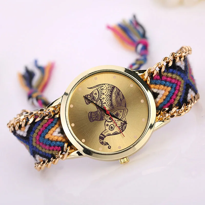 Модные женские часы ручной работы плетеный браслет со слонами циферблат