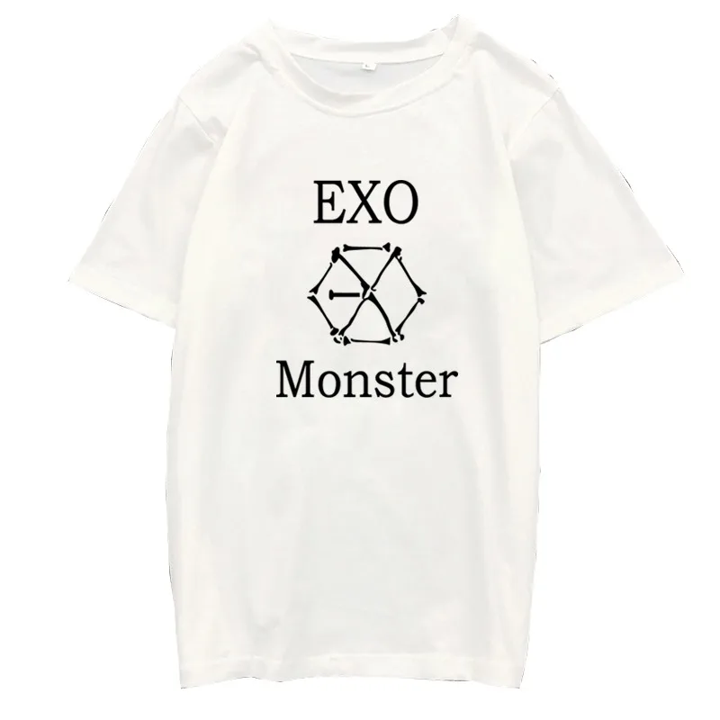 Женская футболка с коротким рукавом Kpop EXO хлопковая Футболка буквенным принтом и