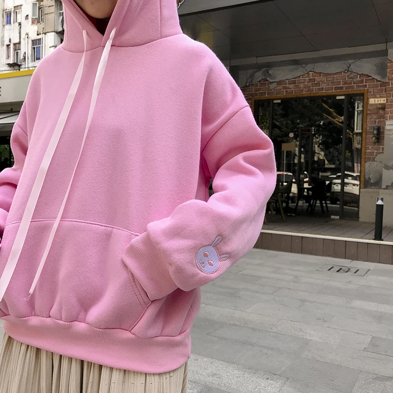 Kawaii толстовки женские с капюшоном корейский модный милый свитер осень розовый