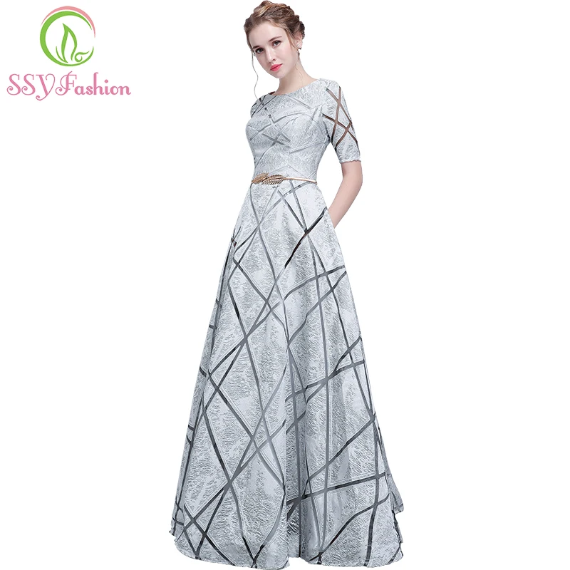 Женское вечернее платье до пола SSYFashion элегантное серое банкетное для выпускного