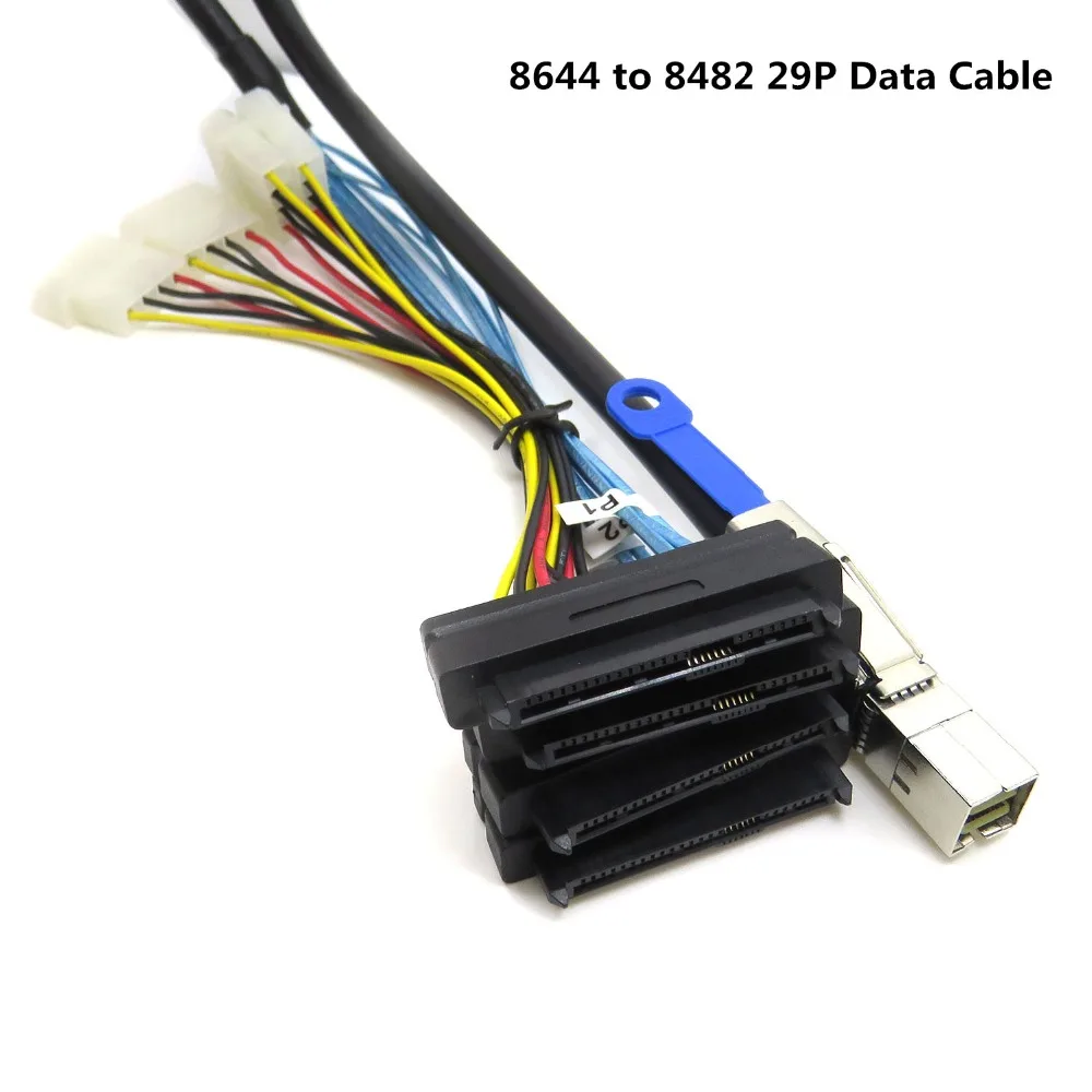 

CableDeconn Mini SAS HD (SFF-8644) to 4xSAS 29 Pin Female(SFF-8482) With 4 Pin Power Server Data Cable