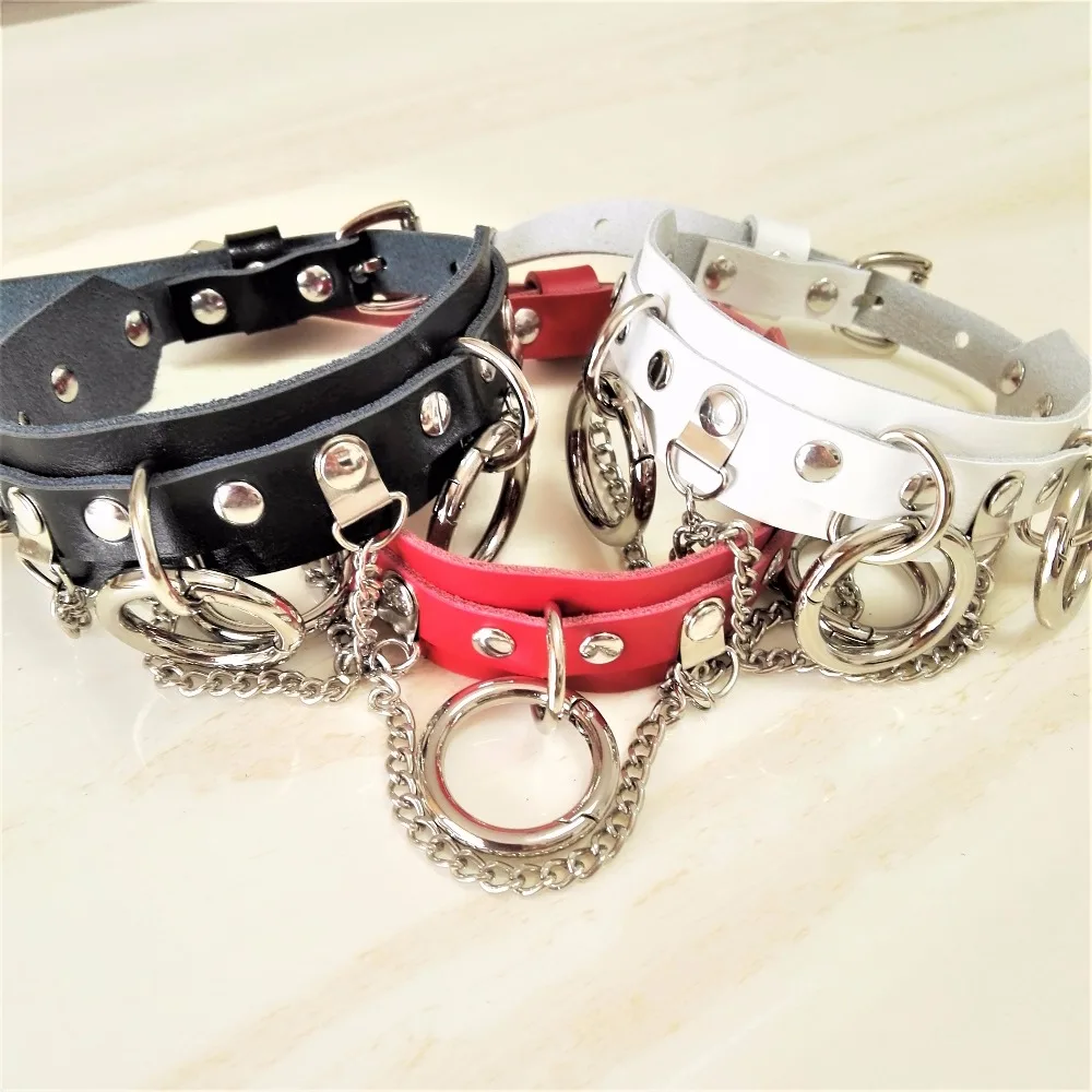 Женский кожаный ошейник в стиле Харадзюку двухслойный чокер ручной работы