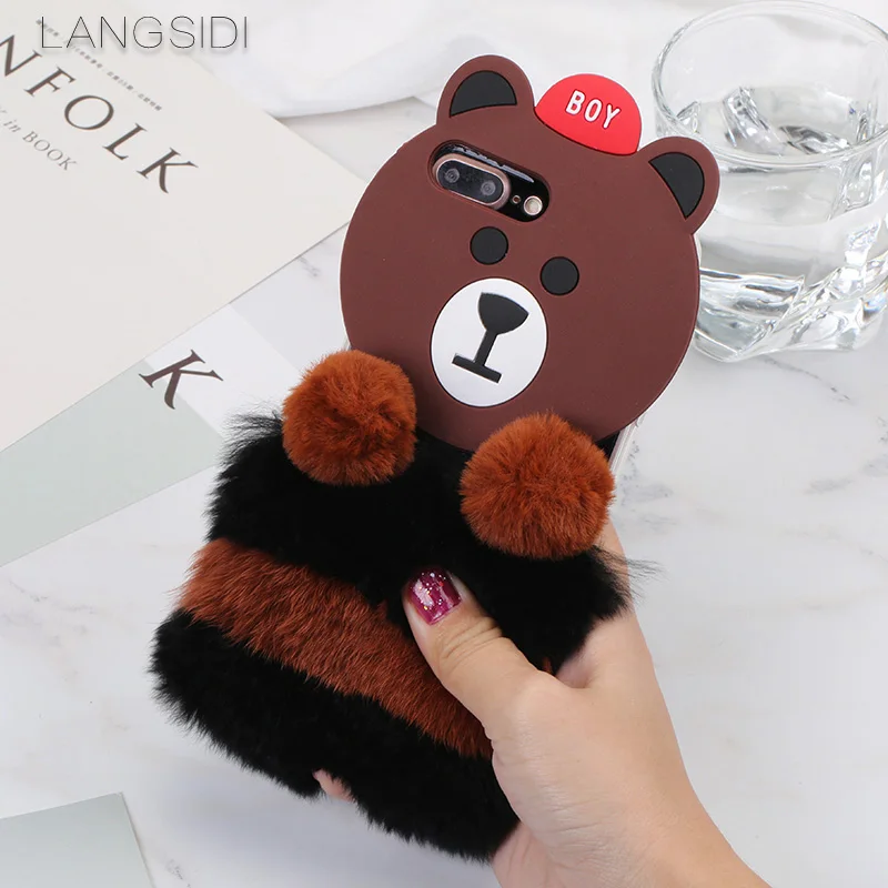 2018 New For iPhone 6s Plus phone case luxury handmade customized bear head plush style back cover Other Case | Мобильные телефоны