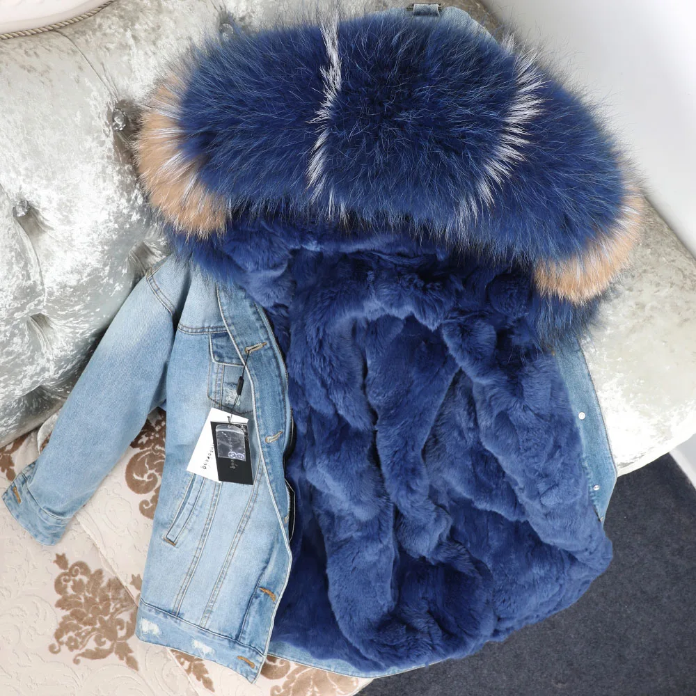

Korean Rex Rabbit Fur Demin Coat for Women New Fashion Causal Plus Size Winter Coat Women Real Fox Fur Thicken Coat