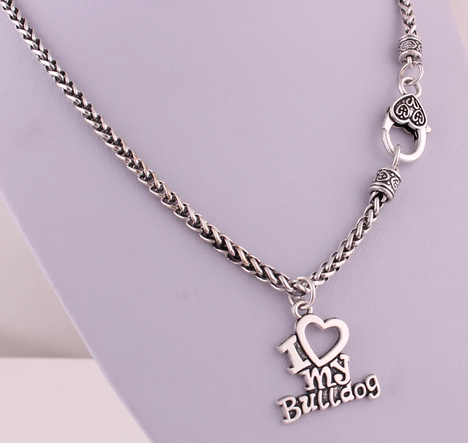 Античные посеребренные серии с надписью I LOVE MY Bulldog и цепочкой Пшеница|letter locket