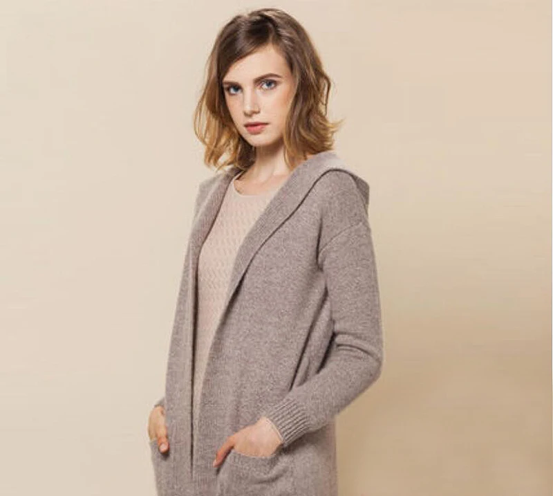 Cashmere Sweater Women Brown Red Khaki Gray Blue Cardigan hood Turtleneck Solid Natural Fabric High Quality Free Shipping |