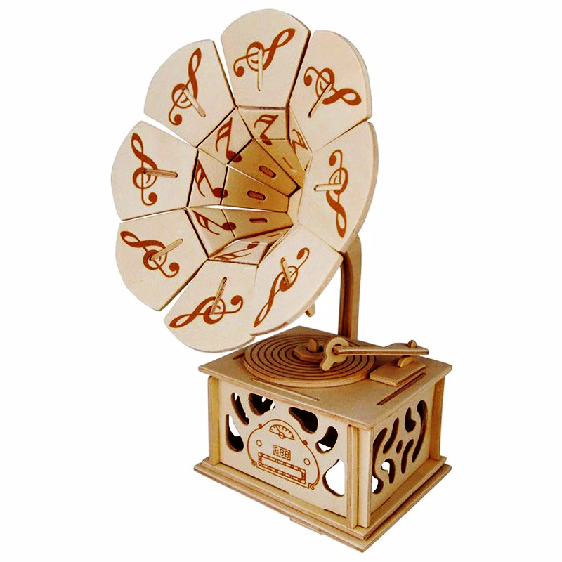 

A Kids Toys Of 3D Wooden Puzzles Gramophone Educational Toy Intelligence Cultivate Children's Creativity A Good Gift For Family