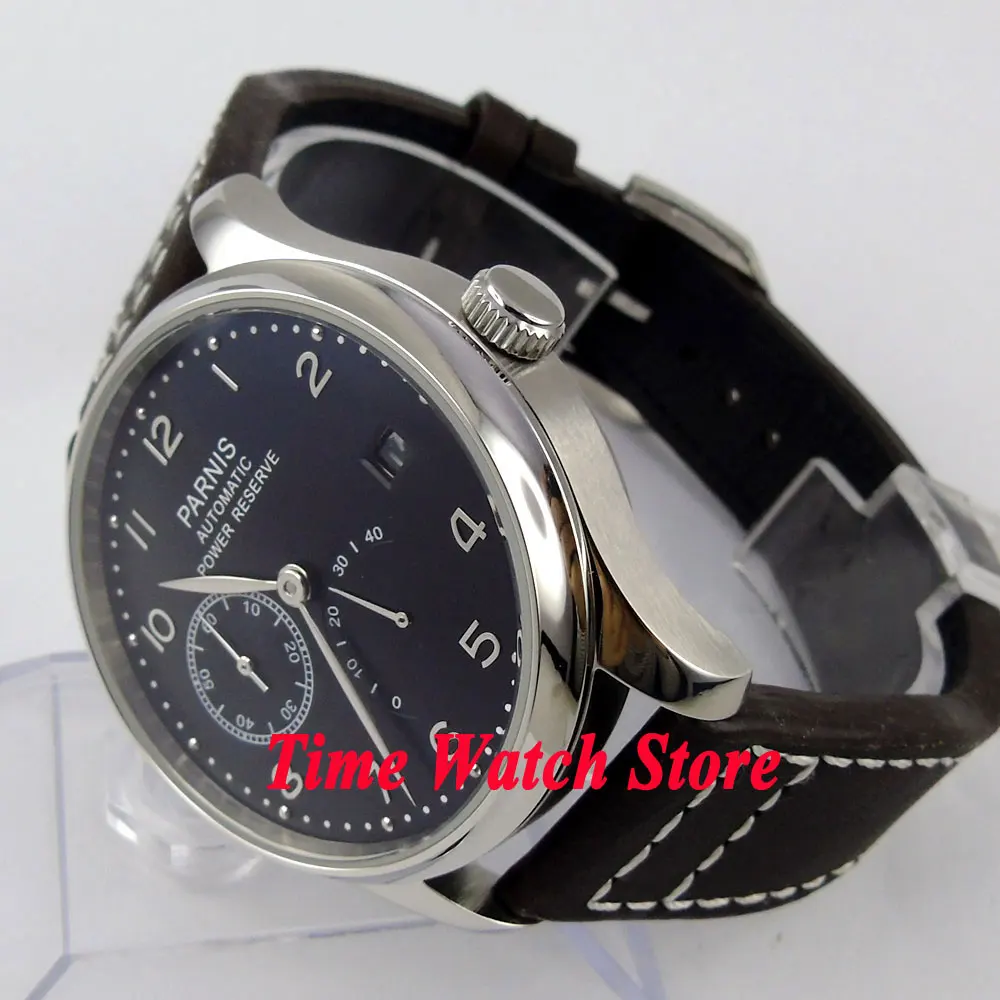 Мужские часы Parnis с черным циферблатом и ремешком из коровьей кожи 43 мм 207|watch men|watch