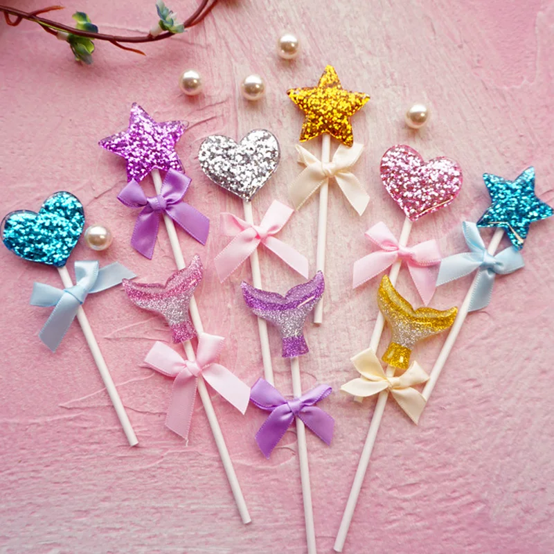 3 шт./лот блестки хвост русалки сердце звезда торт Топпер украшение на день