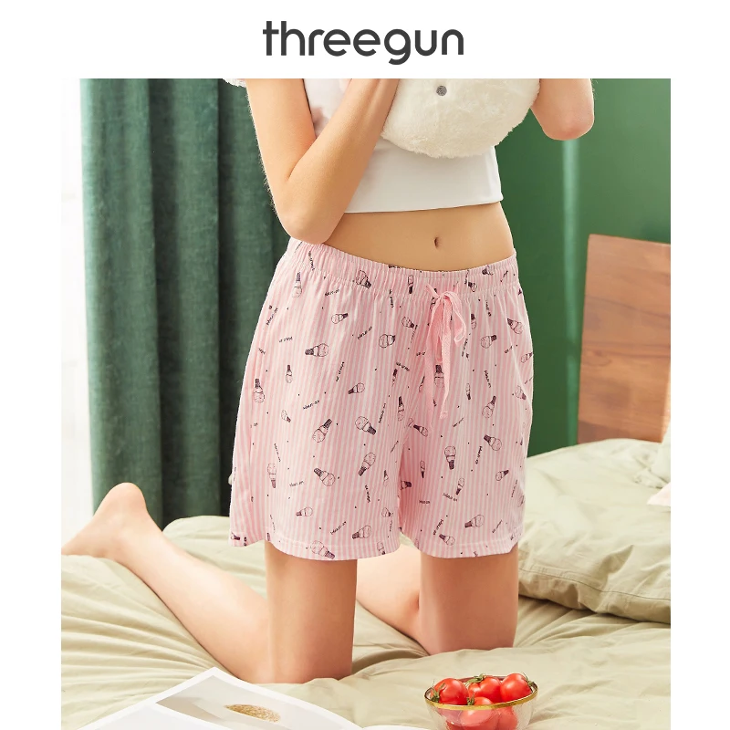 THREEGUN, хлопок, женские пижамные штаны,, новые, с принтом, кружевные, хлопковые, женские штаны для сна, женские свободные, с эластичной талией, домашние штаны