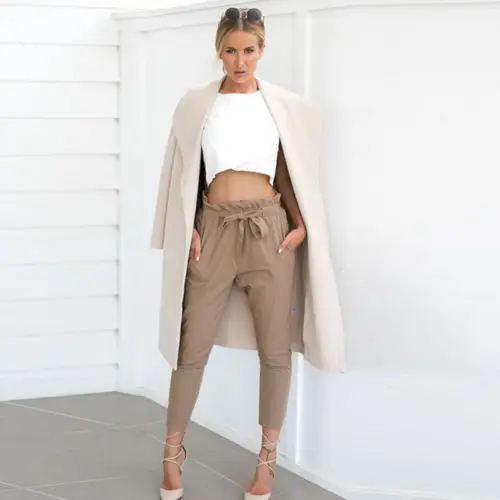 Женские брюки шаровары с завышенной талией свободные эластичные спортивные