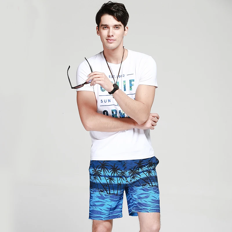 

QIKERBONG Men's Beach Board Shorts Spandex fabric Men Short Bottoms Bermude with inner briefs Swimwear Swimsuits Plus Big Size