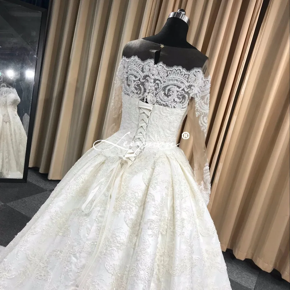 2019 New Luxury Lace Beaded Wedding Dress Long Bridal Ball Gowns Full Sleeves Retro Gown Robe de Mariee | Свадьбы и торжества