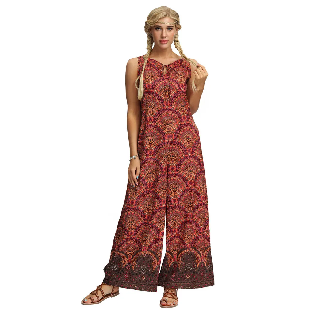 Женский свободный пляжный комбинезон ромпер с цыганскими штанинами Шароварами