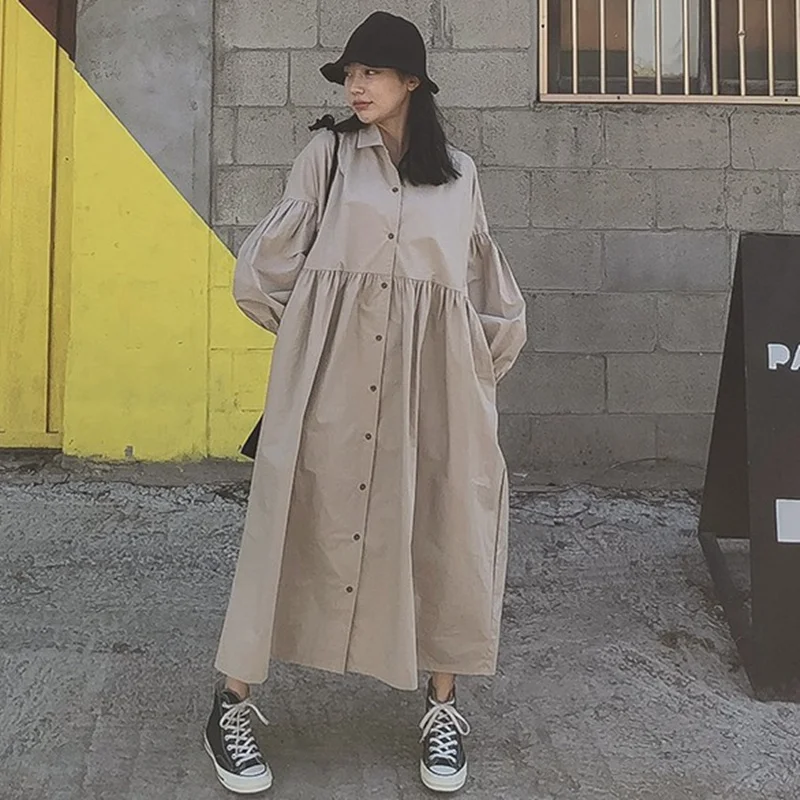 Z ZOUX женское платье однотонное хлопковое летнее с длинным рукавом однобортное