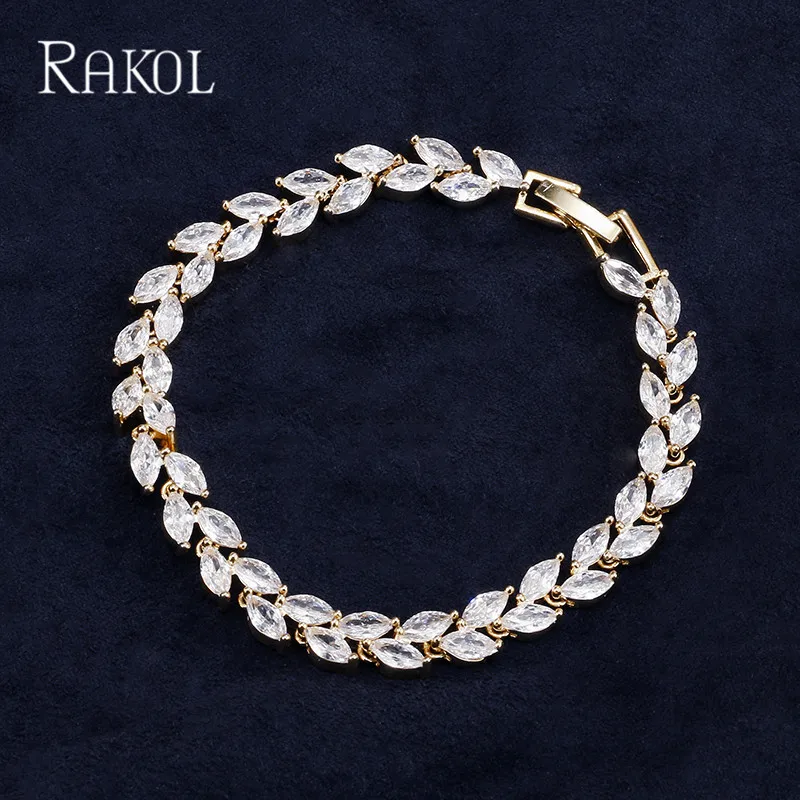 Женский браслет с фианитом RAKOL модный белый листом и фианитом|bracelets for|bracelets for womena