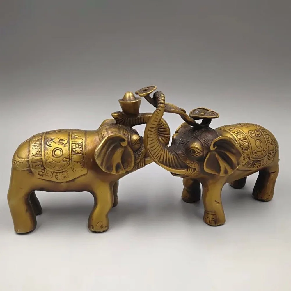 Пара китайские старые Латунные Литые слон декоративные статуэтки YRR | Дом и сад