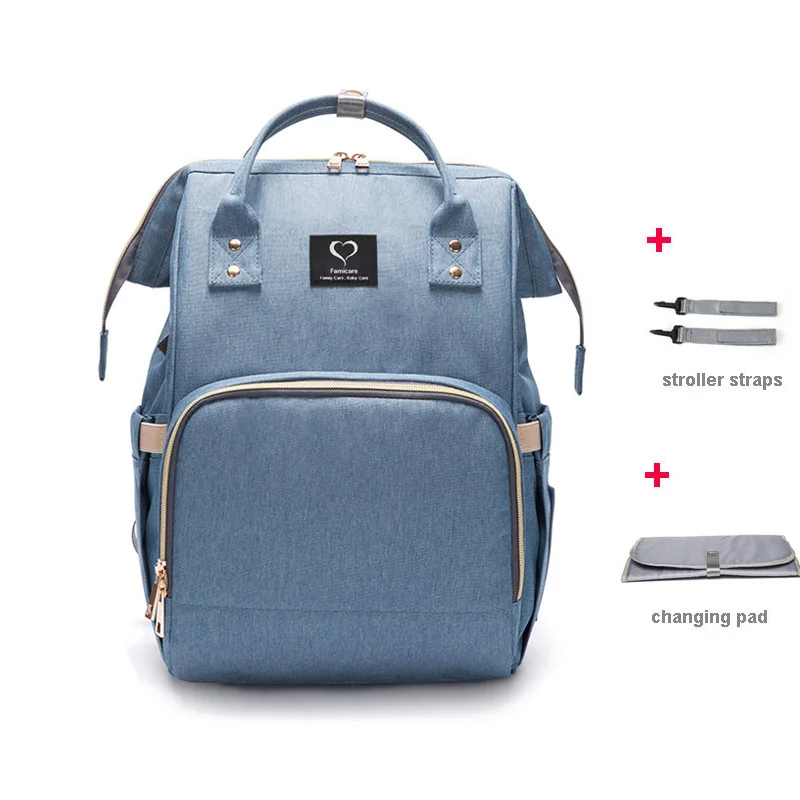 light blue Сумка для подгузников, рюкзак, USB сумка для детских подгузников, водонепроницаемая сумка для беременных, дорожная сумка для кормления, сумка для детской коляски, разные цвета - Цвет: light blue