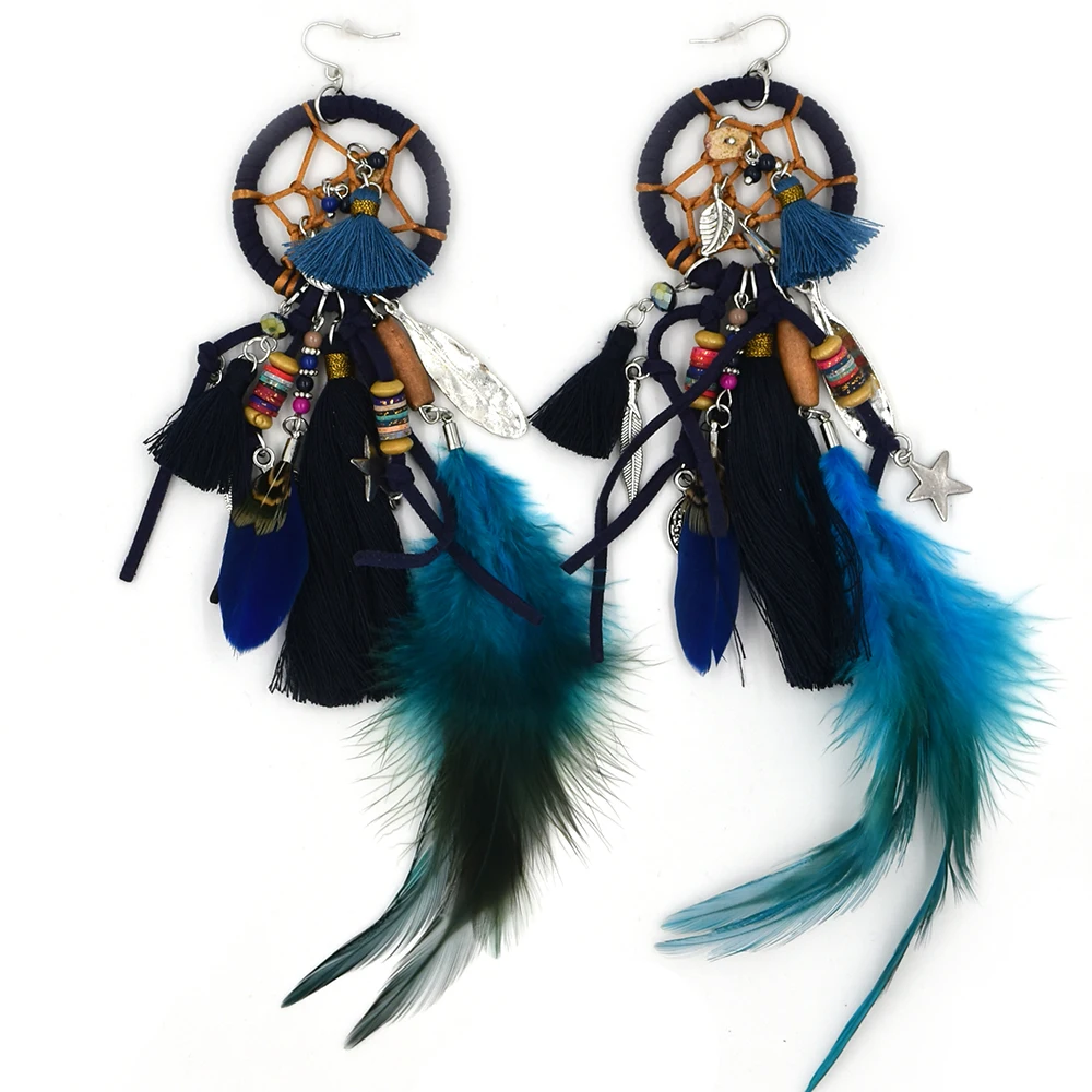 Новые этнические Винтажные серьги в богемском стиле с перьями и кисточками