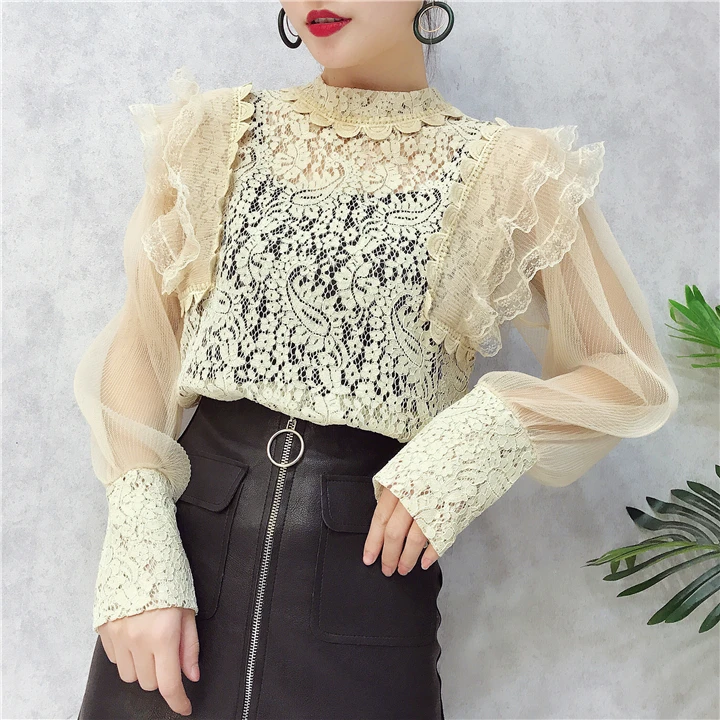 Amolapha 2018 весенние женские кружевные блузки и майки модные с вырезами|crochet blouse|blouse