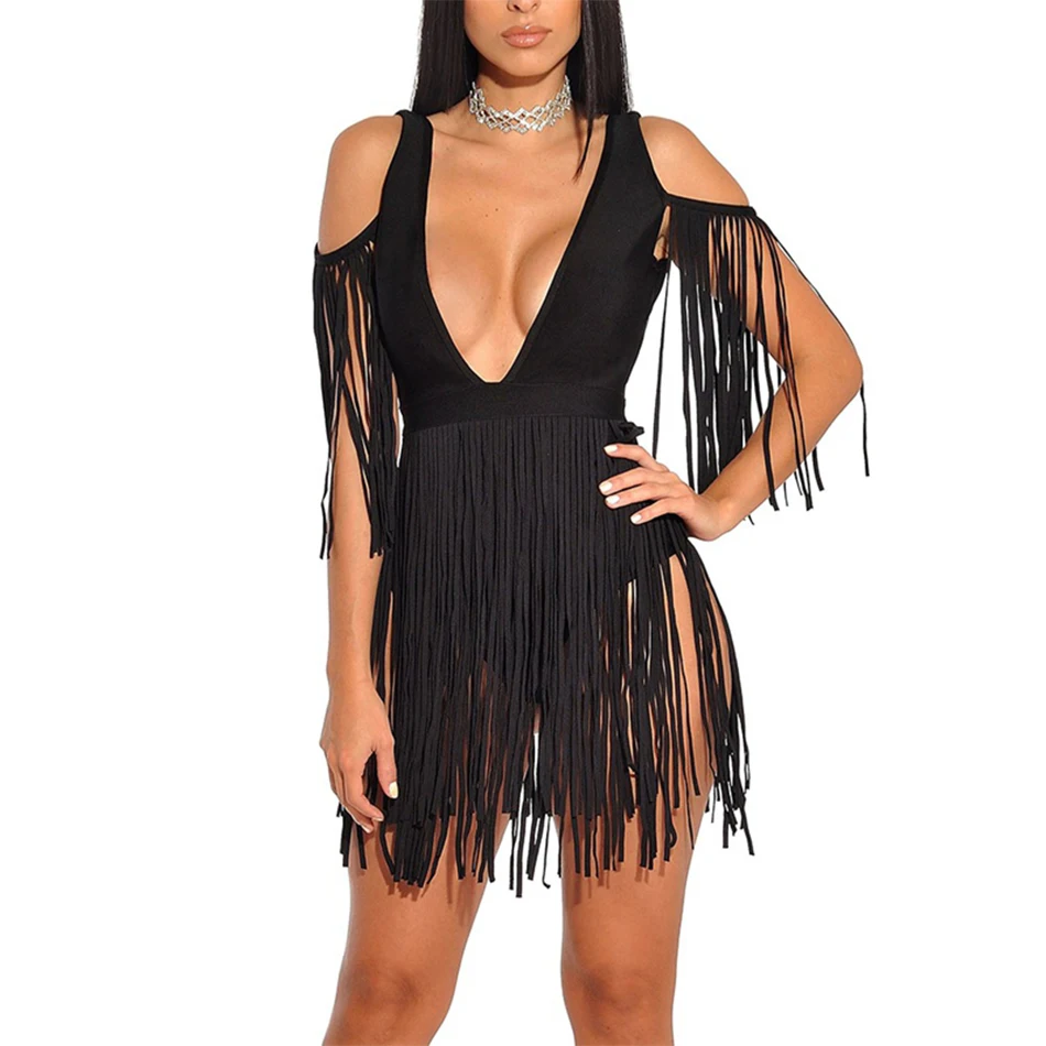 Женское вечернее платье Бандажное без рукавов с глубоким вырезом и кисточками