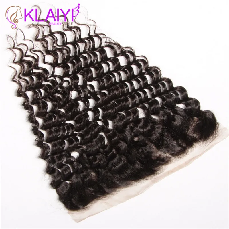 Klaiyi волосы бразильские глубокая волна пряди с фронтальной Remy человеческие