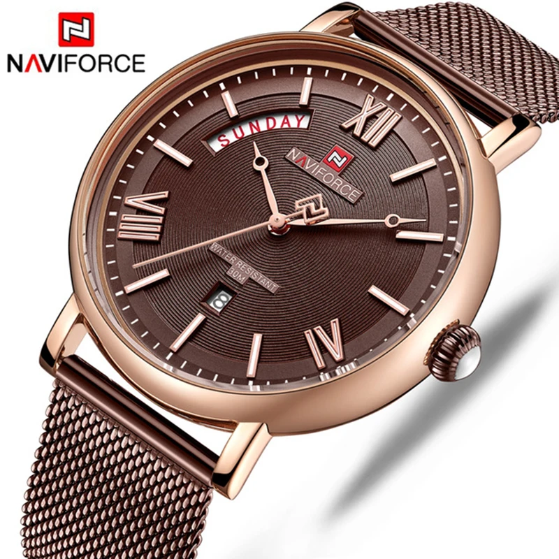 NAVIFORCE Роскошные Брендовые Часы для мужчин модные стальные сетчатые кварцевые