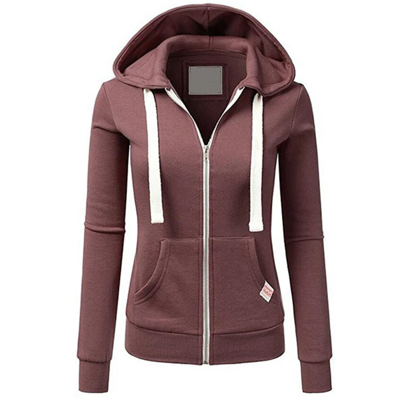 wine red women tops Бейсбольная куртка с капюшоном, Женская одноцветная толстовка на молнии, женское приталенное пальто с капюшоном и длинным рукавом, спортивные костюмы Harajuku - Цвет: wine red women tops