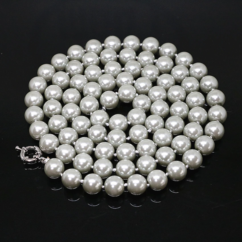Модное ювелирное изделие с искусственными жемчужинами южного моря в форме шариков, длинное ожерелье для женщин, 36 дюймов, размеры бусин 8, 10, 12 и 14 мм. B1502.