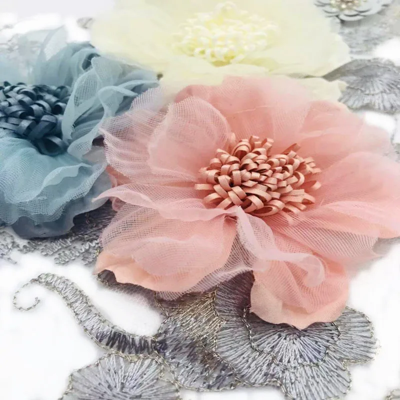 1Pcs 31*25CM Handmade Embroidered Flower Lace Applique 3D Net Yarn Patches For Wedding Accessories | Дом и сад