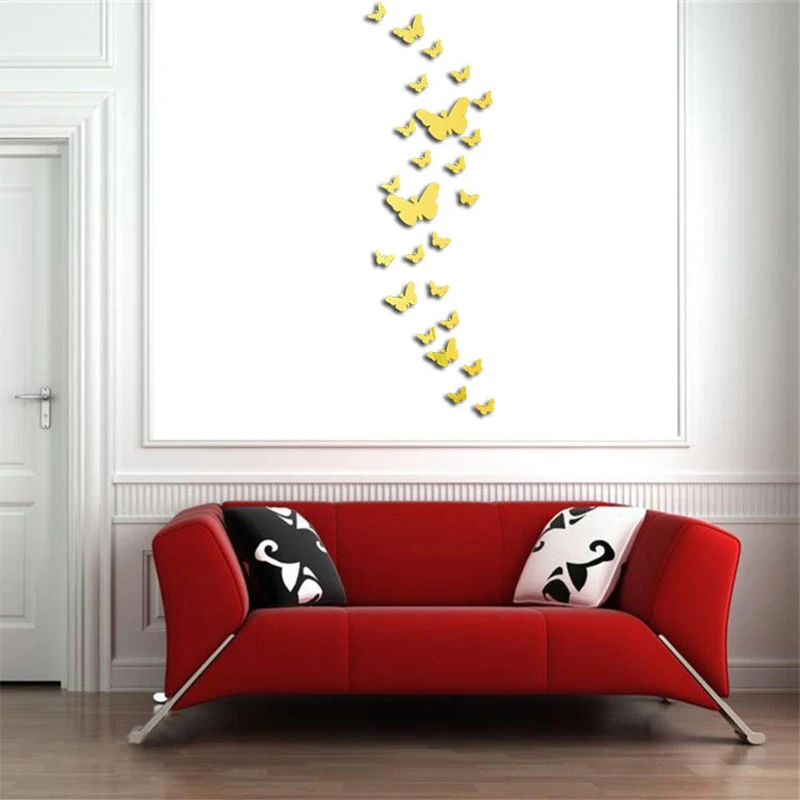 Распродажа 30 шт./компл. зеркальная настенная 3D наклейка в виде бабочки наклейки