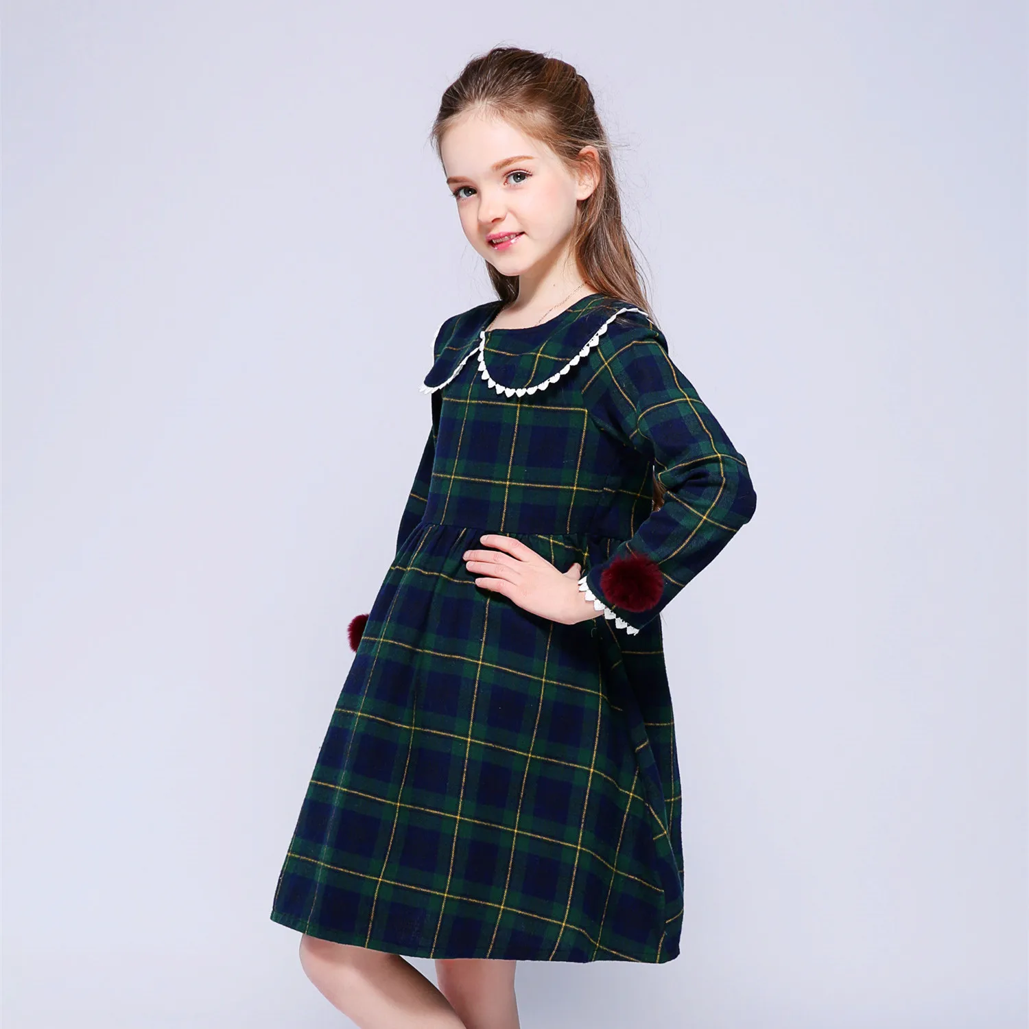 Kseniya kids/весеннее дизайнерское платье принцессы в клетку для девочек; Детские платья с длинными рукавами для девочек; Красивая стильная одежда для маленьких девочек