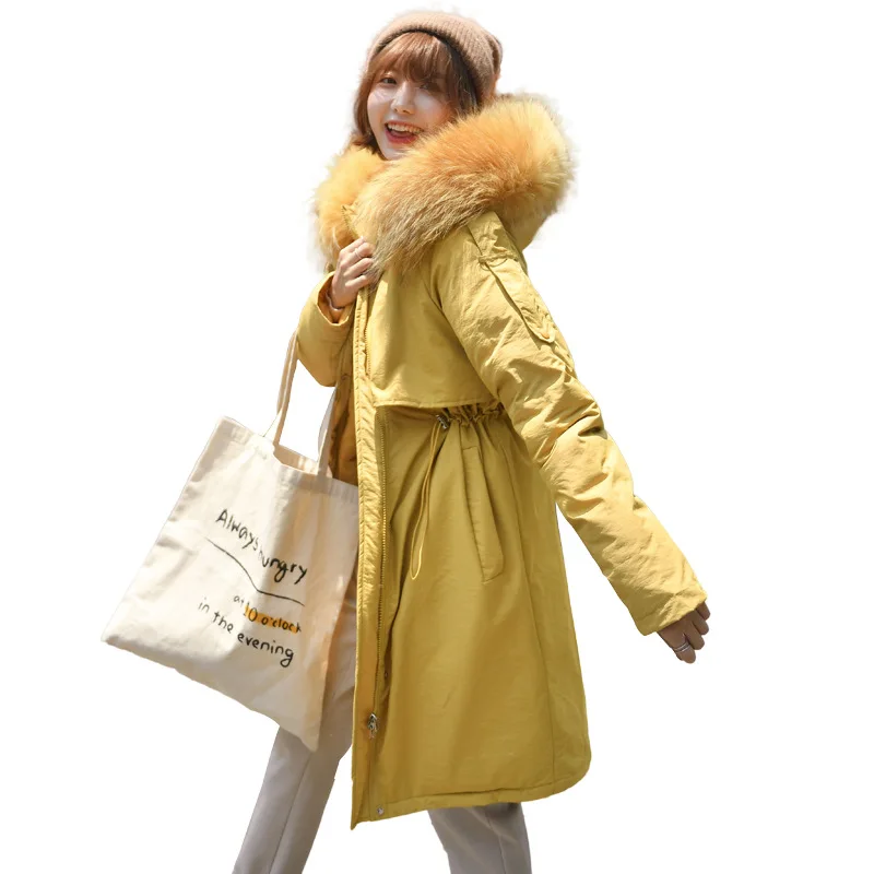 

Winter new cotton coat solid color cotton clothing Korean version of loose fashion fur collar over the knee thick cotton jacket