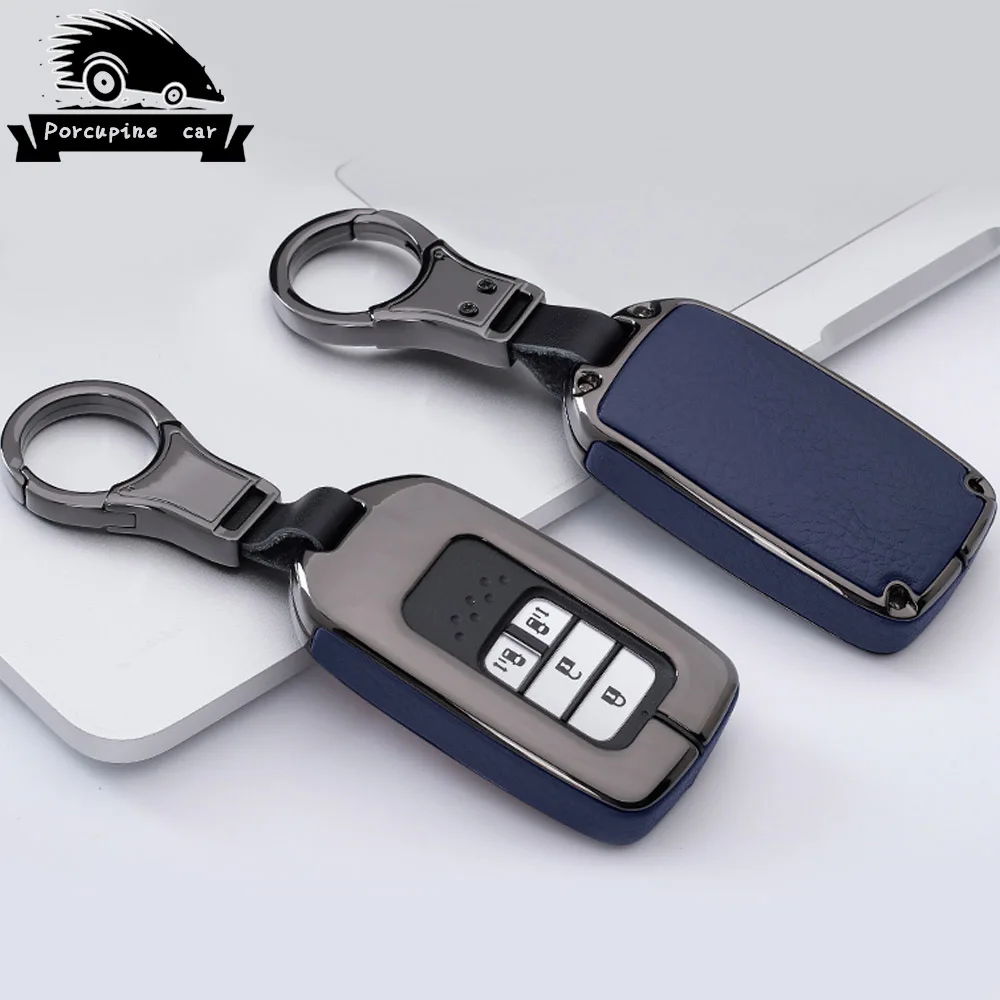 Black Blue Кожаный чехол для ключей из цинкового сплава с дистанционным управлением для Honda Civic Accord подходит для CRV crosxrv Crosstour HRV Jazz - Название цвета: Black Blue