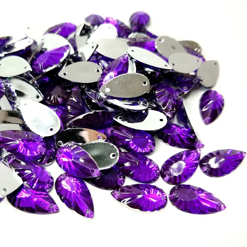 violet HL 17 мм x 9 мм, 100 шт./лот, цветные стразы в форме капли воды, 2 отверстия, Свободные Стразы, Пришивные аксессуары для шитья, рукоделие - Цвет: violet