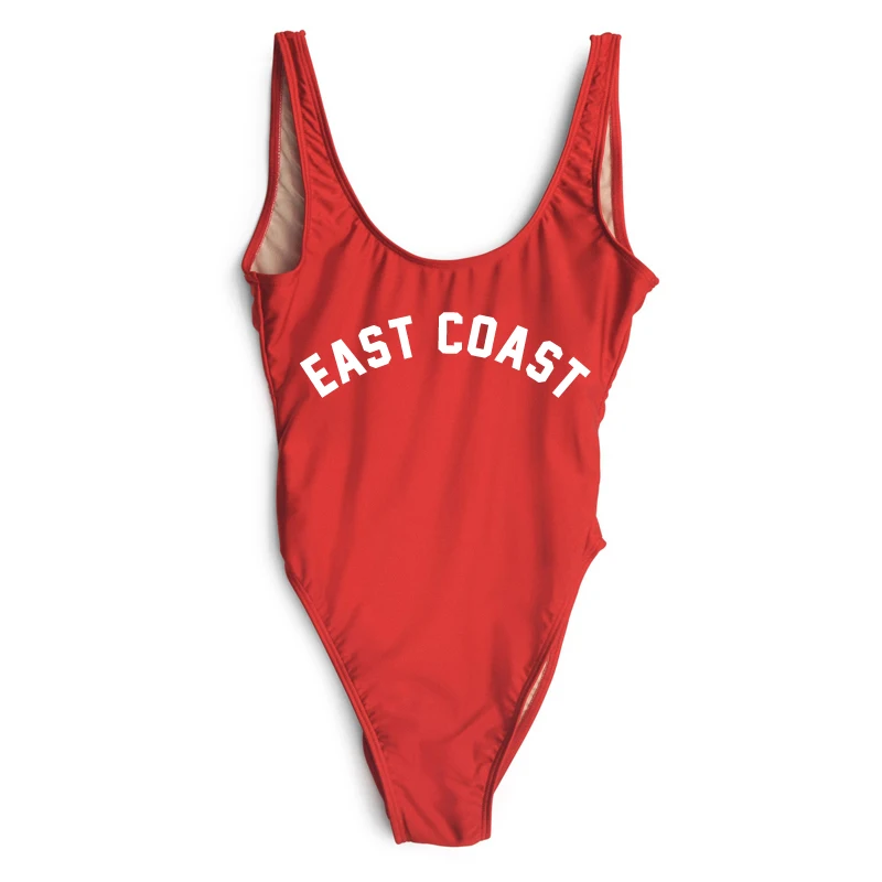 EAST COAST Letter Print One Piece Swimsuit Women Swimwear High Cut Low Back Beachwear Monokini Bathing Suit maillot de bain 2020 | Спорт и