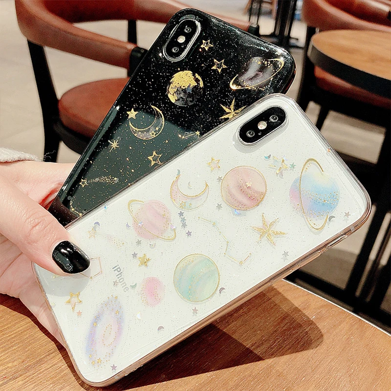 Kerzzil Space Planet блестящие чехлы для телефонов iphone 7 7Plus Вселенная Луна Звезда мягкий