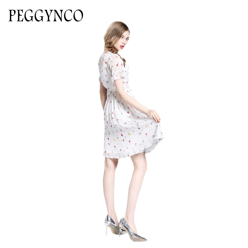 PEGGYNCO 2017 Для женщин белое платье Лето Цветочный Принт Свободные короткий рукав