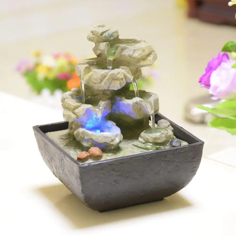 

Resin Decorative Fountains Indoor Water Fountains Creative Craft Desktop Home Decor Figurines Fengshui Water Fountain LED Light