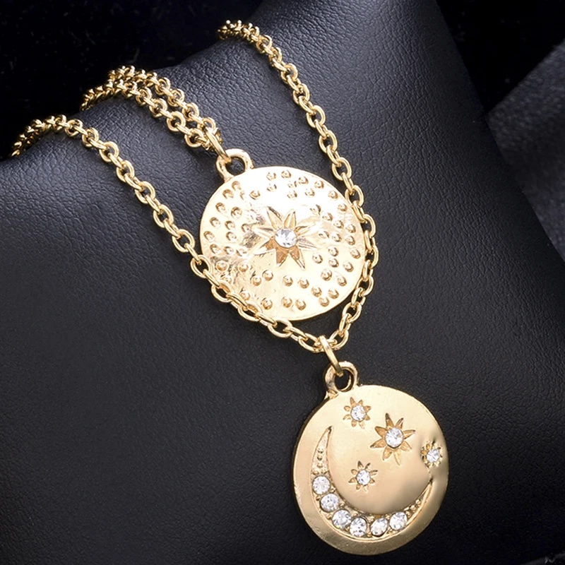 1 шт Модный Блестящий кристалл луна звезда кулон многослойное женское ожерелье