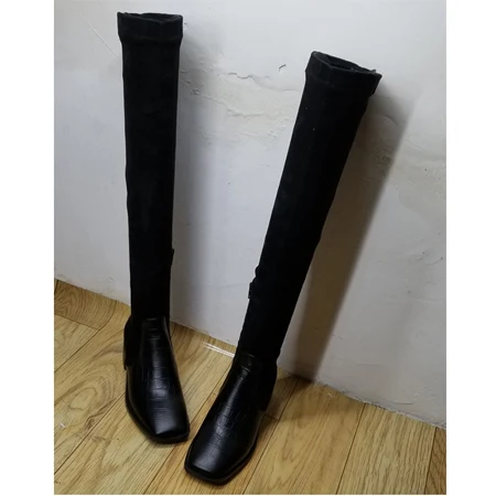black Silla liners/ботфорты из натуральной кожи; женские высокие сапоги разных цветов из крокодиловой кожи на квадратном каблуке; женские сапоги на тонкую ногу - Цвет: black