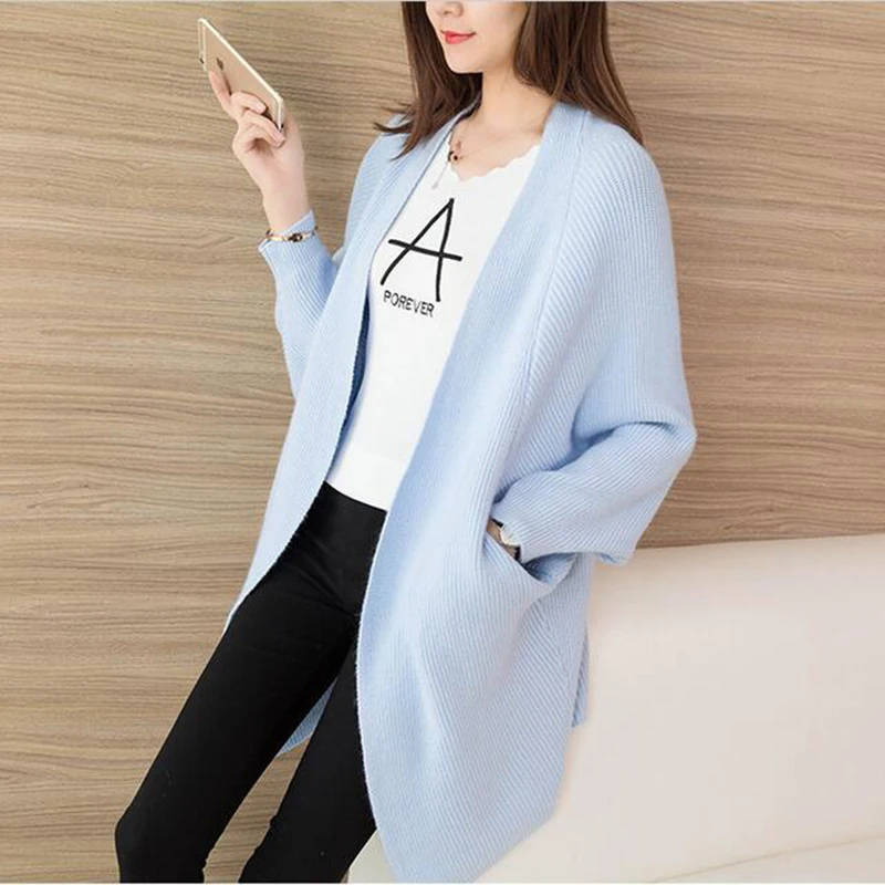 2017 autumn Winter Long Sweater Coat for Women Formal Cardigans loose Sweaters Oversized Batwing Sleeve Knitted coats |
