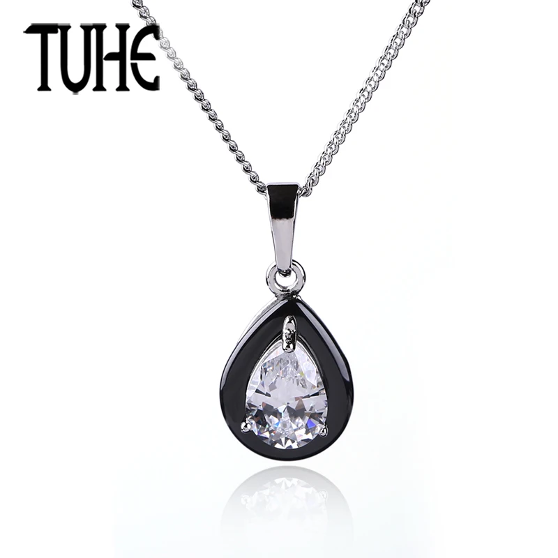TUHE Изысканный Большой Кристалл Water Drop черный небольшие Керамические кулоны полые