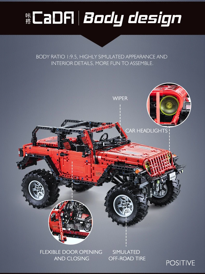 Cada C61006 Technic серии RC внедорожный автомобиль авантюрист красный джип модель строительные блоки дистанционное управление RC SUV автомобили кирпичи светодиодные