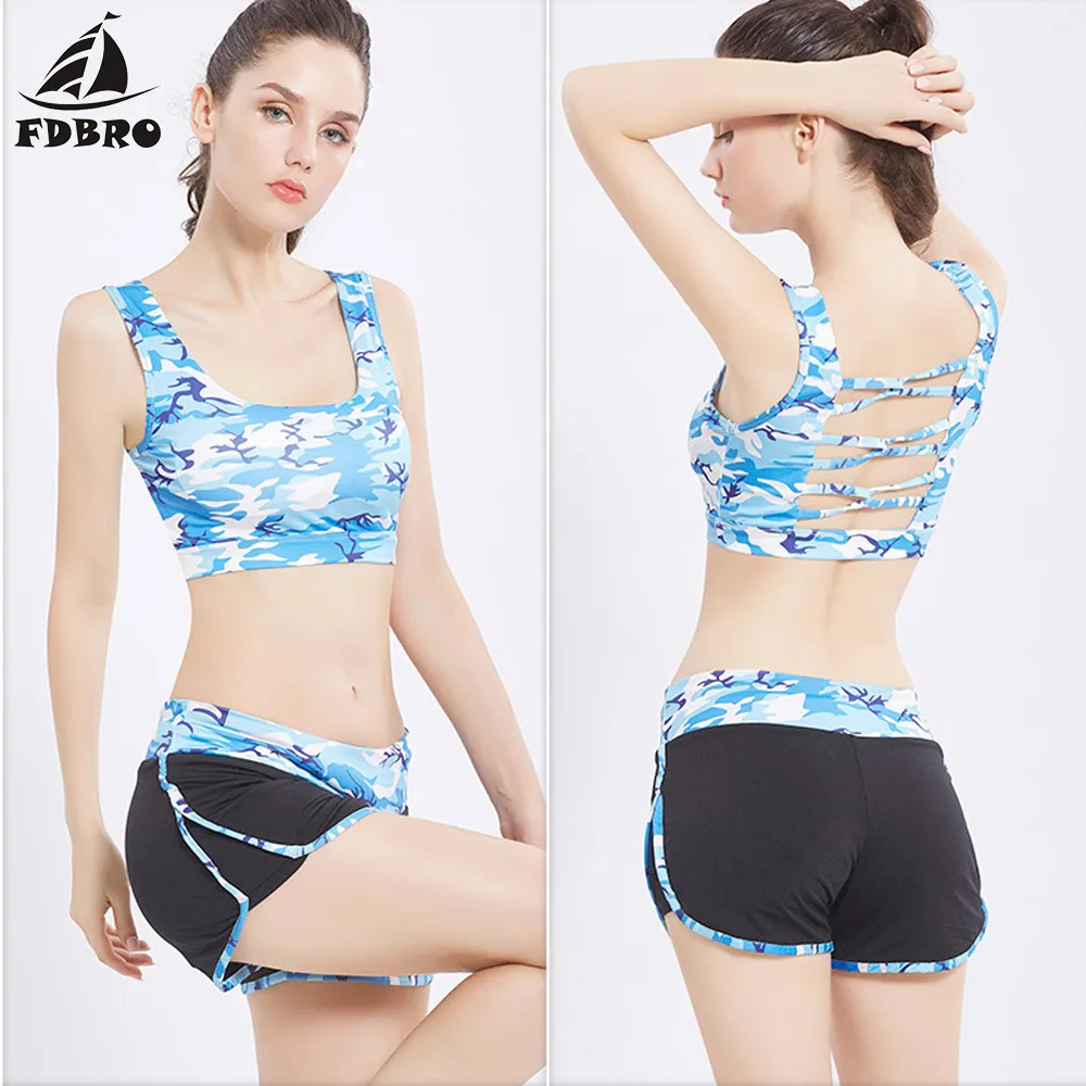 FDBRO женский спортивный бюстгальтер для йоги камуфляжный сексуальный задний